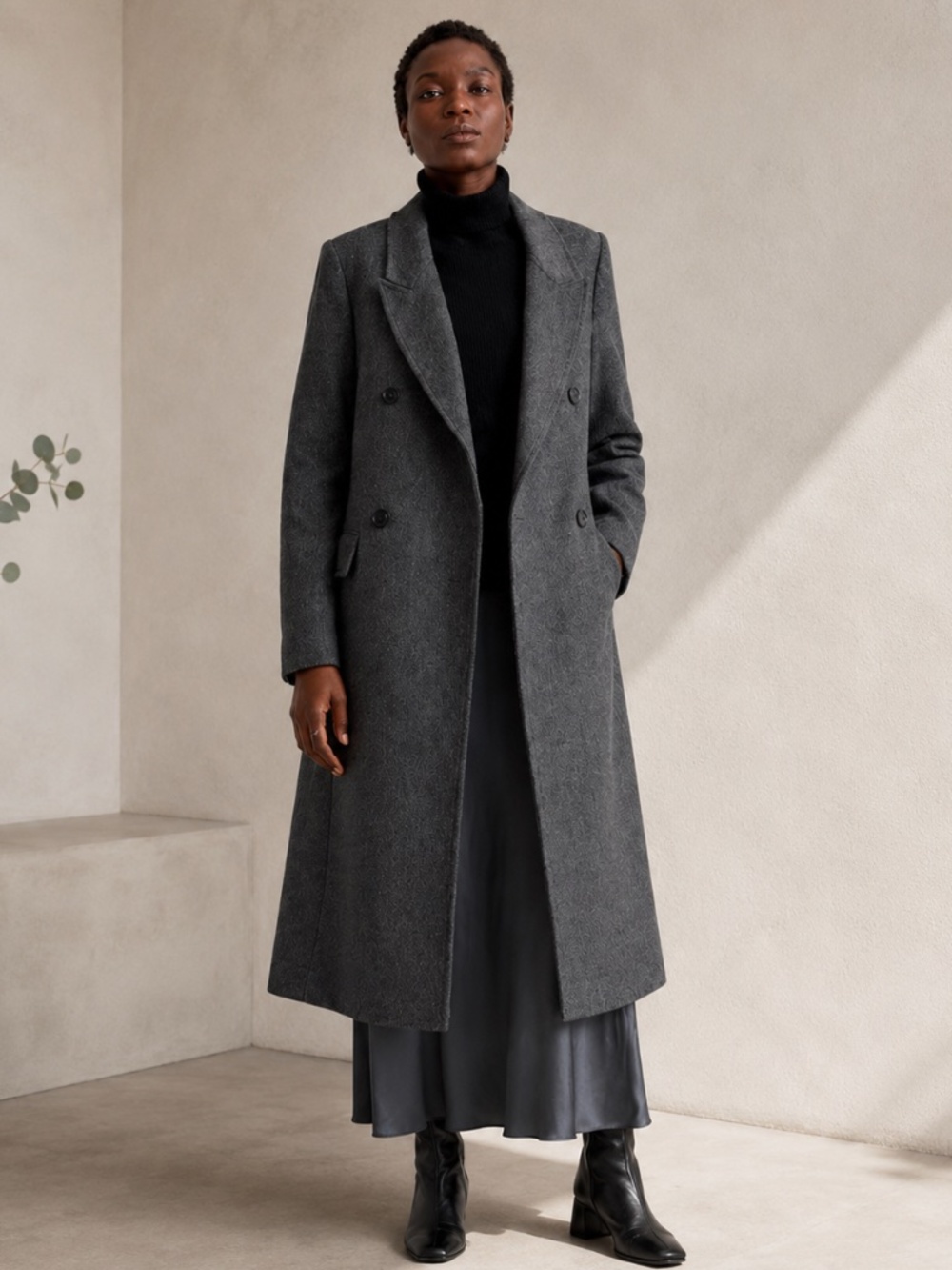 Quince Italian Wool Double-Breasted Coat XS Charcoal Grey NWT